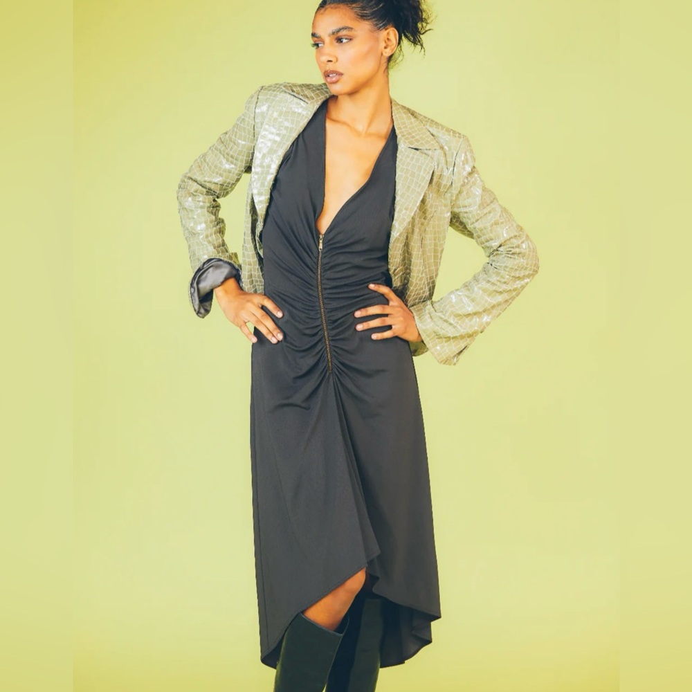 ARMANI COLLEZIONI SAGE VINYL CROPPED JACKET